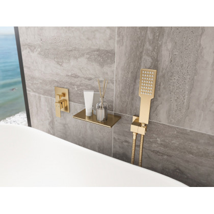 HMR Solid Brass Waterfall Wall-Mounted Bathtub Faucet Tub Filler Single Handle - Brushed Gold