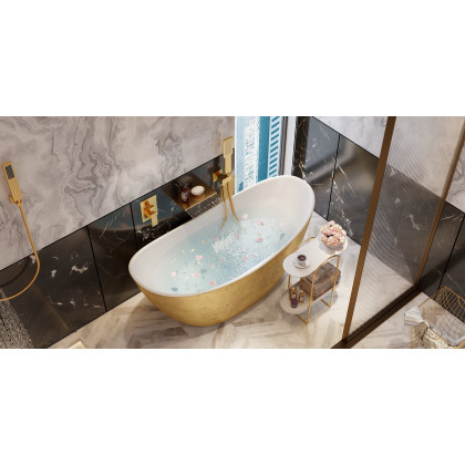 HMR Solid Brass Waterfall Wall-Mounted Bathtub Faucet Tub Filler Single Handle - Brushed Gold