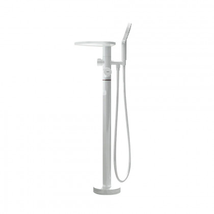 HMR - Floor Mounted Tub Faucet with Handshower & Stone Top in White & Rose Gold