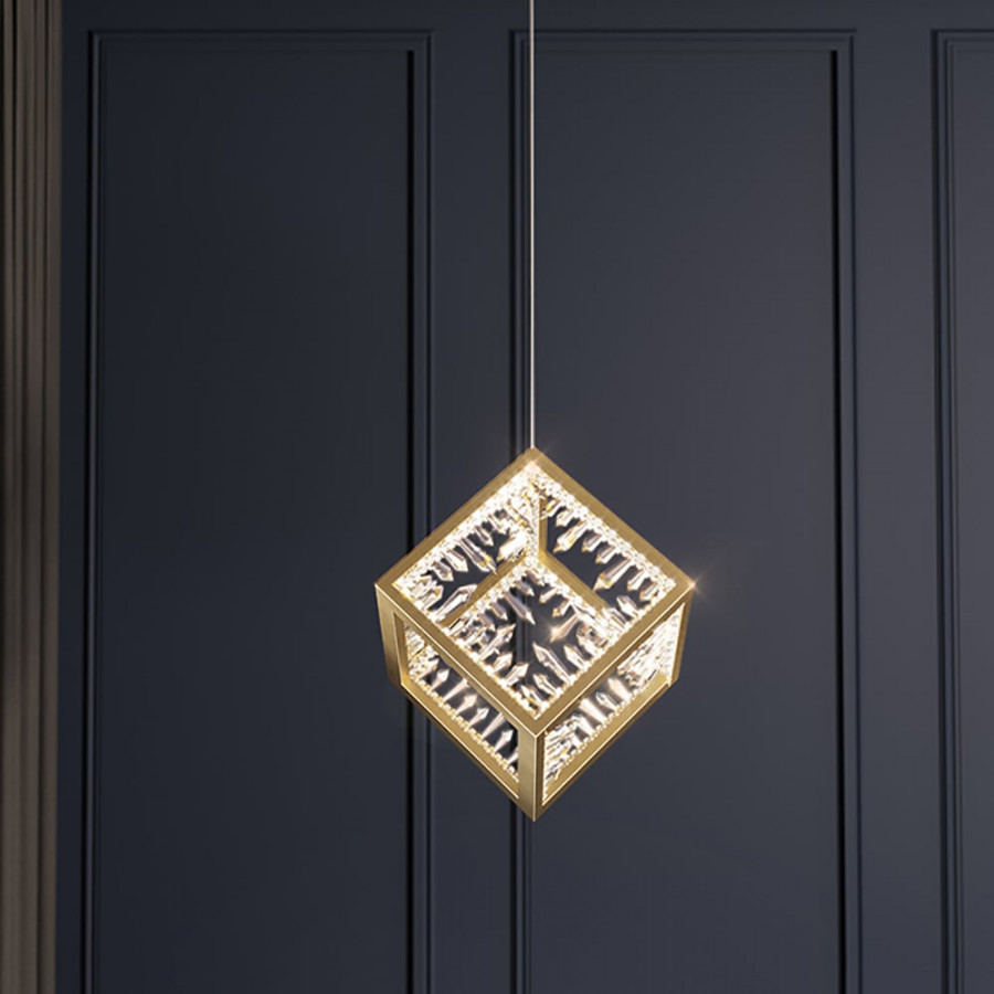 HMR - Gold Geometric Pendant Light with Crystal Accents LED 1-Light