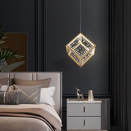 HMR - Gold Geometric Pendant Light with Crystal Accents LED 1-Light