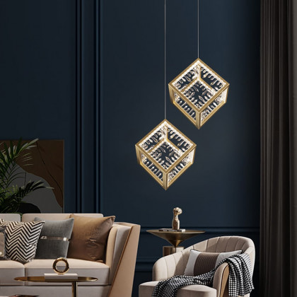 HMR - Gold Geometric Pendant Light with Crystal Accents LED 1-Light