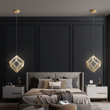 HMR - Gold Geometric Pendant Light with Crystal Accents LED 1-Light