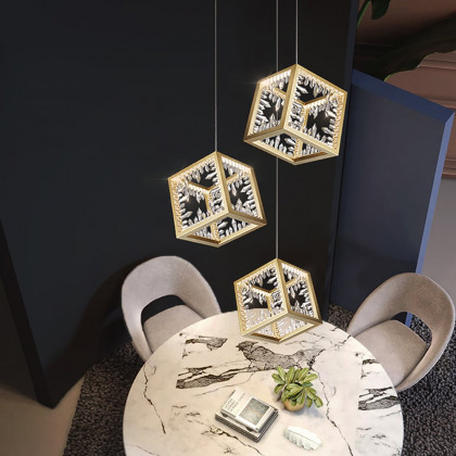 HMR - Gold Geometric Pendant Light with Crystal Accents LED 1-Light