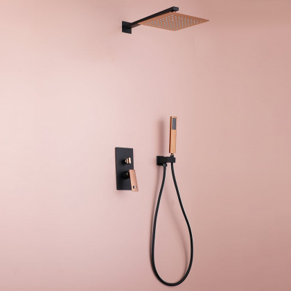 HMR - Wall-Mount Shower System 10" Rainfall Shower Head with Hand Shower Black & Rose Gold