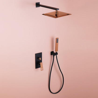 HMR - Wall-Mount Shower System 10" Rainfall Shower Head with Hand Shower Black & Rose Gold