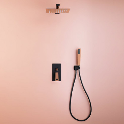 HMR - Wall-Mount Shower System 10" Rainfall Shower Head with Hand Shower Black & Rose Gold