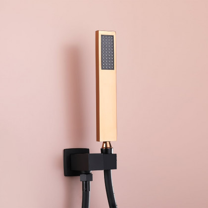 HMR - Wall-Mount Shower System 10" Rainfall Shower Head with Hand Shower Black & Rose Gold