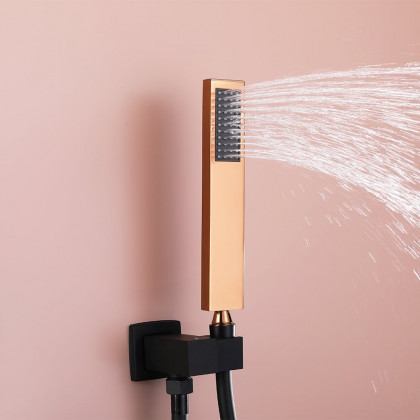 HMR - Wall-Mount Shower System 10" Rainfall Shower Head with Hand Shower Black & Rose Gold