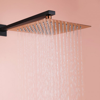 HMR - Wall-Mount Shower System 10" Rainfall Shower Head with Hand Shower Black & Rose Gold
