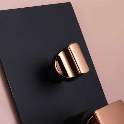 HMR - Wall-Mount Shower System 10" Rainfall Shower Head with Hand Shower Black & Rose Gold