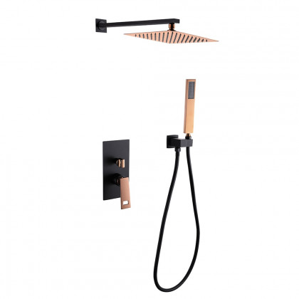 HMR - Wall-Mount Shower System 10" Rainfall Shower Head with Hand Shower Black & Rose Gold