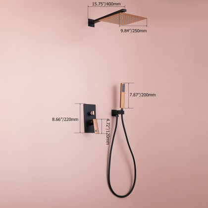 HMR - Wall-Mount Shower System 10" Rainfall Shower Head with Hand Shower Black & Rose Gold