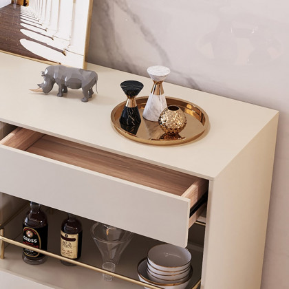 HMR - Dolawn Series 55.1" Modern Wood Sideboard Buffet Tempered Glass Doors with Shelf Tray Wine Rack