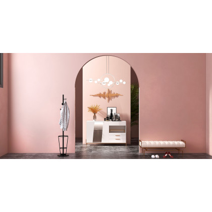 HMR - Dolawn Series 55.1" Modern Wood Sideboard Buffet Tempered Glass Doors with Shelf Tray Wine Rack