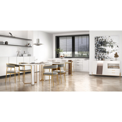 HMR - Dolawn Series 55.1" Modern Wood Sideboard Buffet Tempered Glass Doors with Shelf Tray Wine Rack