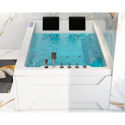 HMR 73'' Double Bathtub with Massage & Ambient Lighting - White, Heated: No