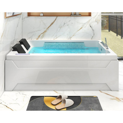 HMR 73'' Double Bathtub with Massage & Ambient Lighting - White, Heated: No