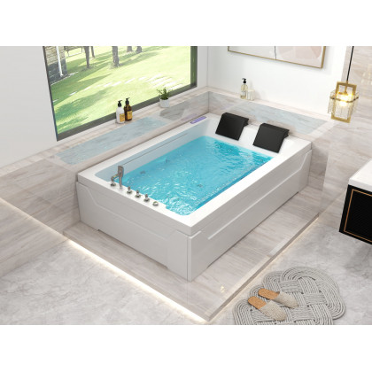 HMR 73'' Double Bathtub with Massage & Ambient Lighting - White, Heated: No