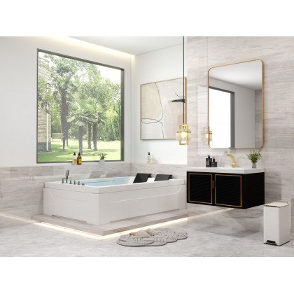 HMR 73'' Double Bathtub with Massage & Ambient Lighting - White, Heated: No