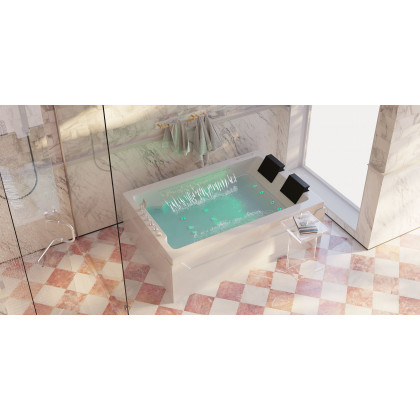 HMR 73'' Double Bathtub with Massage & Ambient Lighting - White, Heated: No