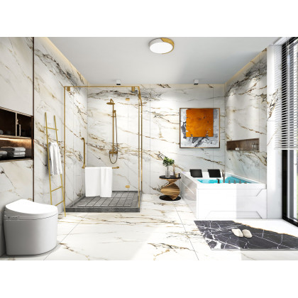HMR 73'' Double Bathtub with Massage & Ambient Lighting - White, Heated: No