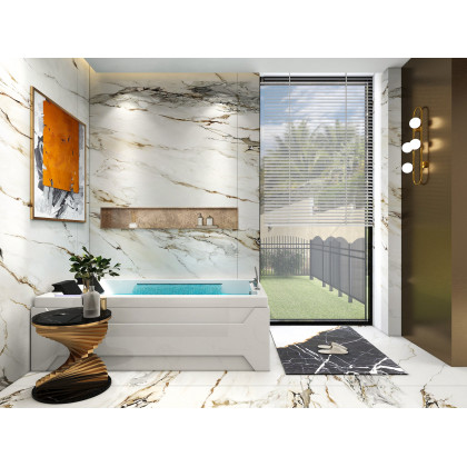 HMR 73'' Double Bathtub with Massage & Ambient Lighting - White, Heated: No