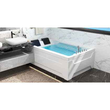 HMR 73'' Double Bathtub with Massage & Ambient Lighting - White, Heated: No