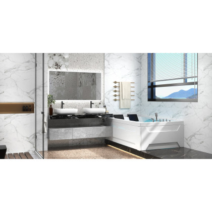 HMR 73'' Double Bathtub with Massage & Ambient Lighting - White, Heated: No