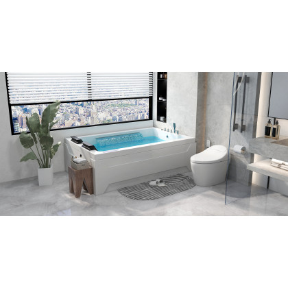 HMR 73'' Double Bathtub with Massage & Ambient Lighting - White, Heated: No