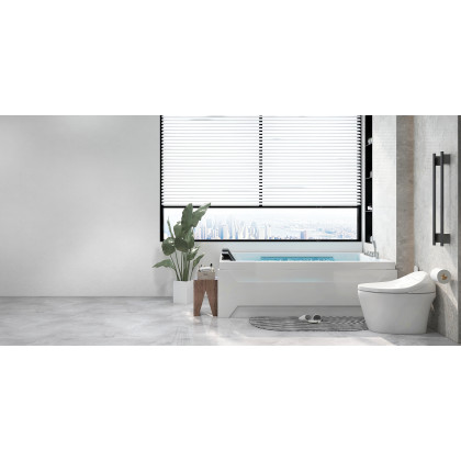 HMR 73'' Double Bathtub with Massage & Ambient Lighting - White, Heated: No