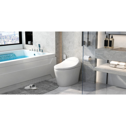 HMR 73'' Double Bathtub with Massage & Ambient Lighting - White, Heated: No