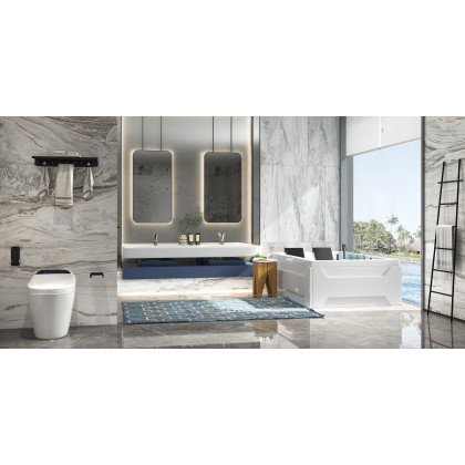 HMR 73'' Double Bathtub with Massage & Ambient Lighting - White, Heated: No
