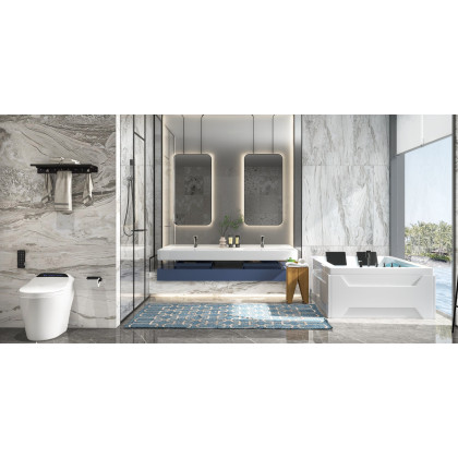 HMR 73'' Double Bathtub with Massage & Ambient Lighting - White, Heated: No