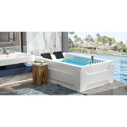 HMR 73'' Double Bathtub with Massage & Ambient Lighting - White, Heated: No
