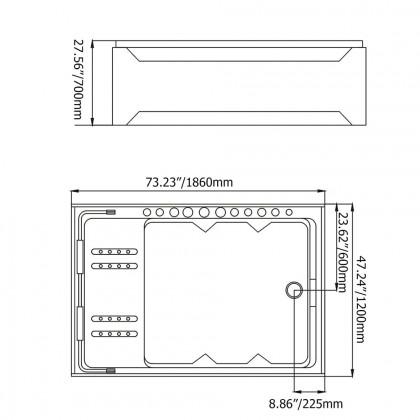 HMR 73'' Double Bathtub with Massage & Ambient Lighting - White, Heated: No