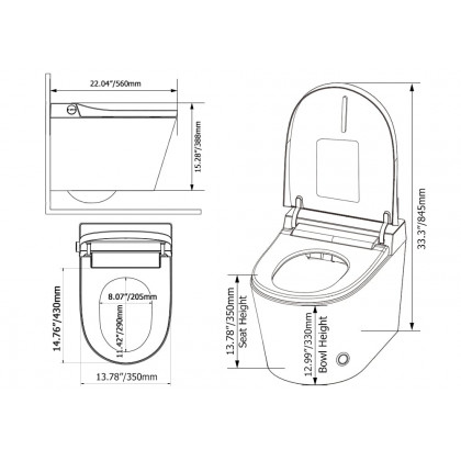 HMR - Automatic Wall-Mounted Smart Bidet Toilet with In-Wall Tank