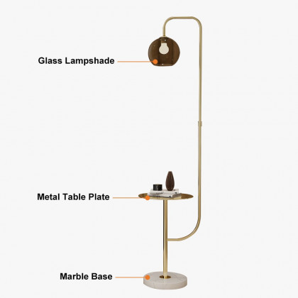 HMR - Minimalist Tray Table Floor Lamp Standing Lamp with Metal Base & Glass Shade