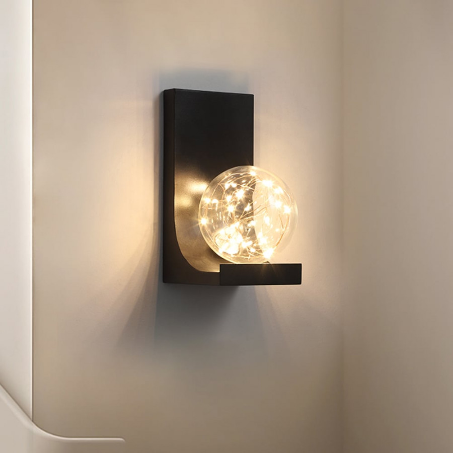 HMR - Modern Black LED Flush Mount Wall Sconce with Glass Globe Shade