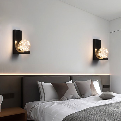 HMR - Modern Black LED Flush Mount Wall Sconce with Glass Globe Shade