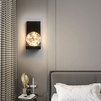 HMR - Modern Black LED Flush Mount Wall Sconce with Glass Globe Shade