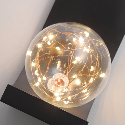 HMR - Modern Black LED Flush Mount Wall Sconce with Glass Globe Shade