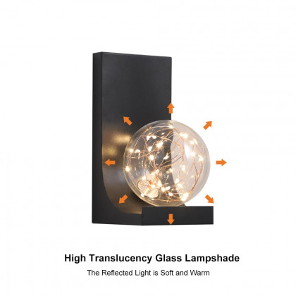 HMR - Modern Black LED Flush Mount Wall Sconce with Glass Globe Shade