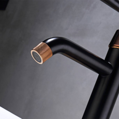 HMR - Black & Rose Gold Classic Single Handle Bathroom Single Hole Faucet Vessel Faucet