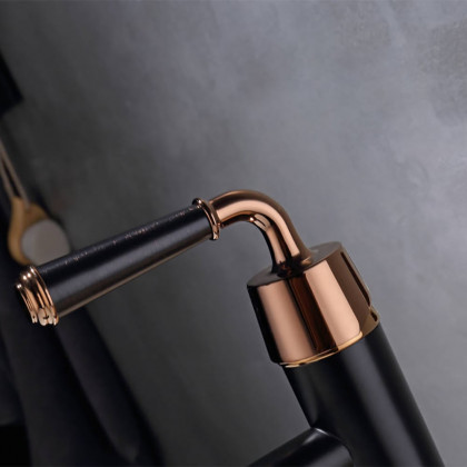 HMR - Black & Rose Gold Classic Single Handle Bathroom Single Hole Faucet Vessel Faucet