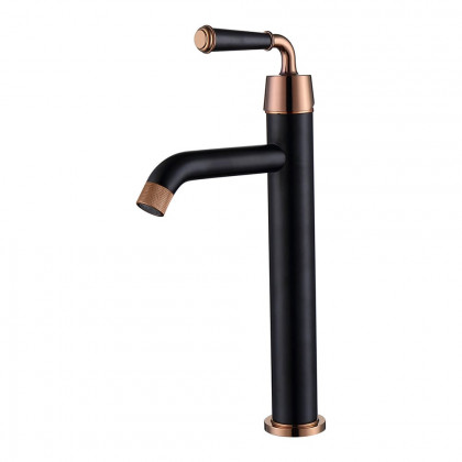 HMR - Black & Rose Gold Classic Single Handle Bathroom Single Hole Faucet Vessel Faucet