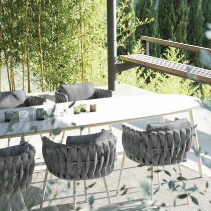 HMR - 2-Pieces Mid Century Modern Aluminum & Ropes Outdoor Patio Dining Chair Armchair Gray