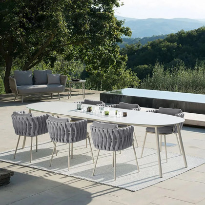 HMR - 2-Pieces Mid Century Modern Aluminum & Ropes Outdoor Patio Dining Chair Armchair Gray