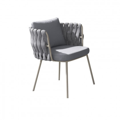 HMR - 2-Pieces Mid Century Modern Aluminum & Ropes Outdoor Patio Dining Chair Armchair Gray