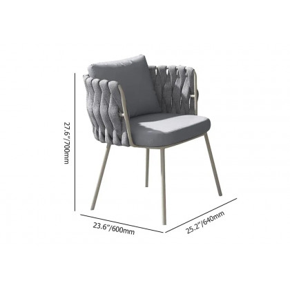 HMR - 2-Pieces Mid Century Modern Aluminum & Ropes Outdoor Patio Dining Chair Armchair Gray